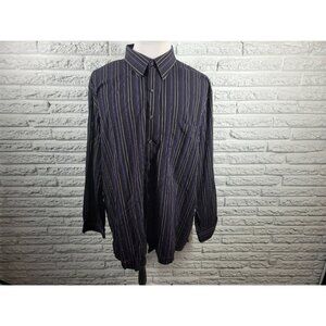 J Ferrar Mens Shirt 2XLT Long Sleeve Black Stripe Button Up Casual Cotton D16E